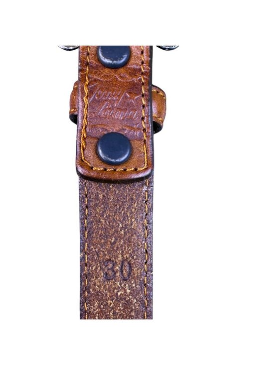 Tony Lama Tan Leather Western Belt With Silver Buckle Embossed Floral Sz 30 - Picture 5 of 8